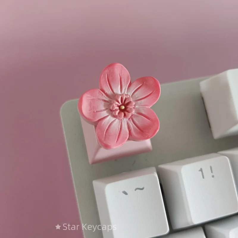 Pink Sakura Artisan Keyboard Keycaps - Custom Flower Design