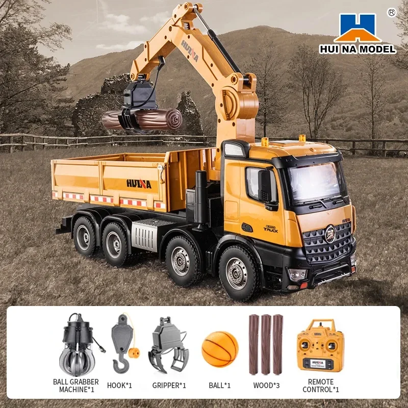 1/14 Huina Rc Excavator 3in1 Truck Model 26Ch Alloy Engineer Vehicle Remote Control Car Radio Controlled Trailer Christmas Gifts
