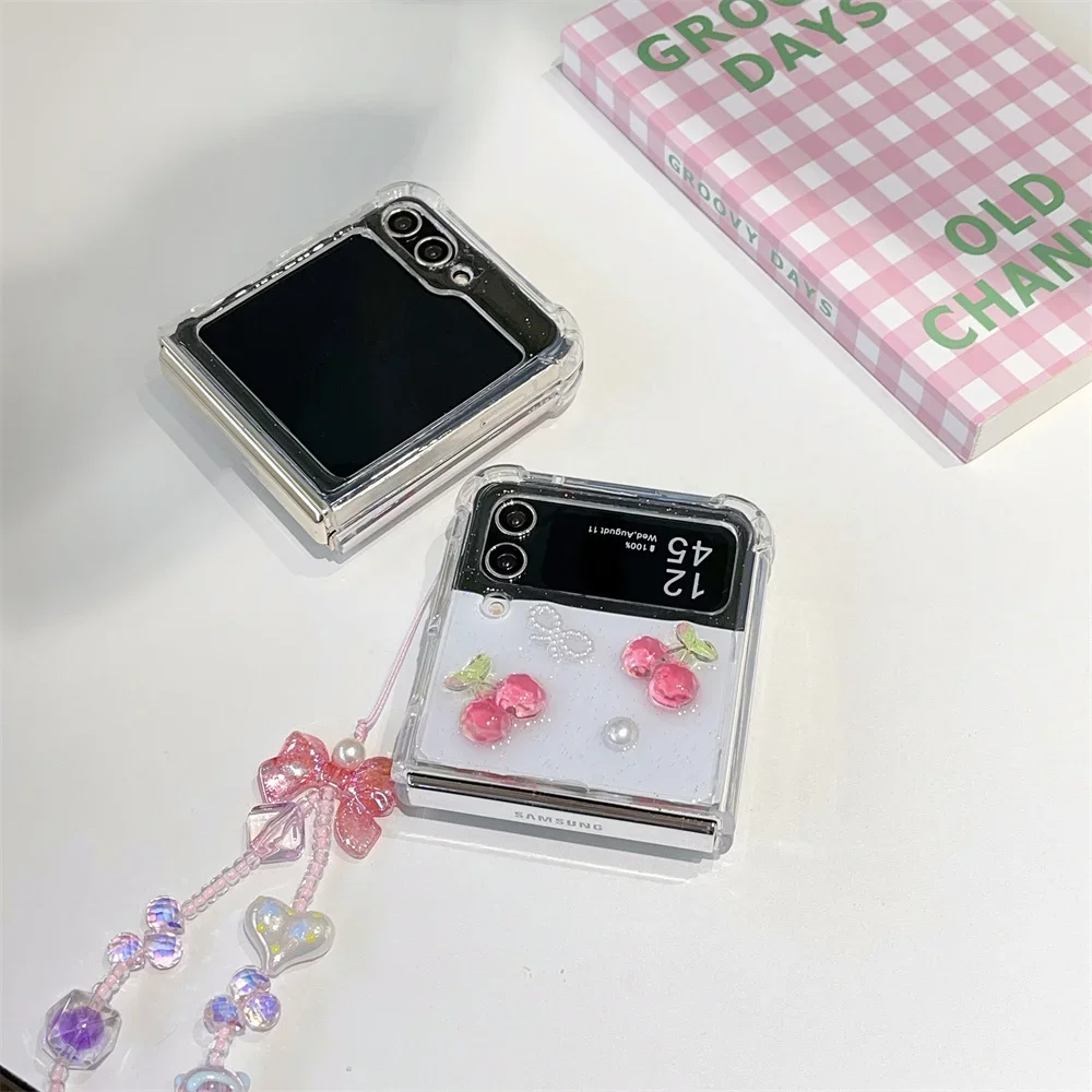 Charming 3D Cherry Wrist Strap Transparent Phone Case