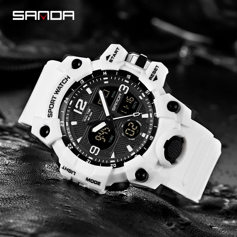 

SANDA Men Military Watches G Style White Sport Watch LED Digital 50M Waterproof Watch Date Male Clock Relogio Masculino