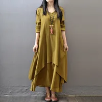 2025 Vintage Cotton Linen Dress for Women Mori Girl Style Casual Dress Comfy Loose Long Sleeve Robe Females Plus Size Long Skirt - Image 4