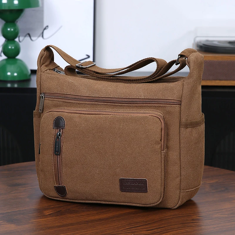 Men's Multi Pocket Casual Shoulder Bag - Adjustable Shoulder Strap, Zipper Closure, Ideal for Daily Commuting