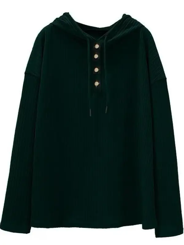 여유로운 스타일 단색 후드티 여성용 봄 가을 루즈핏 긴팔 버튼업 슬림핏 베이스 셔츠 반오픈 가디건