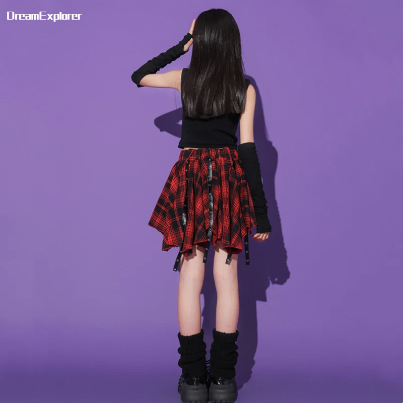 Girls Hip Hop Crop Tank Top Plaid Street Dance Skirt Kids Pleated Skirts Teens Jazz Cool Costumes Child Streetwear Clothes Sets