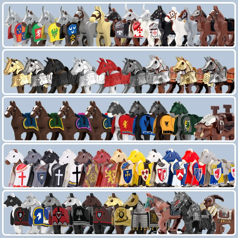 Mittelalterliche Burg Militär Warhorse Serie Bausteine Soldat Figuren Montieren Sattel Ritter Zubehör Wildschwein Ziegel Spielzeug