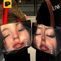 Nouveau sac fourre-tout créatif pour femmes tendance visage impression grande capacité sac à bandoulière étanche fille chaude sac à main grand sac à provisions 2