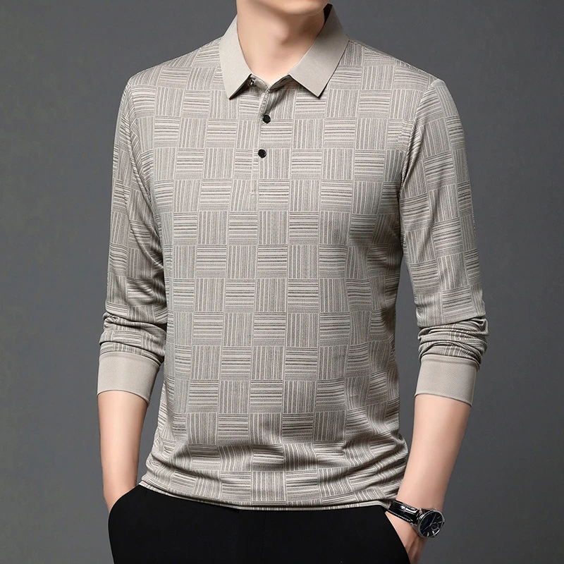 Neues Herren Business Casual Langarmhemd einfarbiges Polos hirt modisch atmungsaktiv bequem vielseitig Top – Detail 11