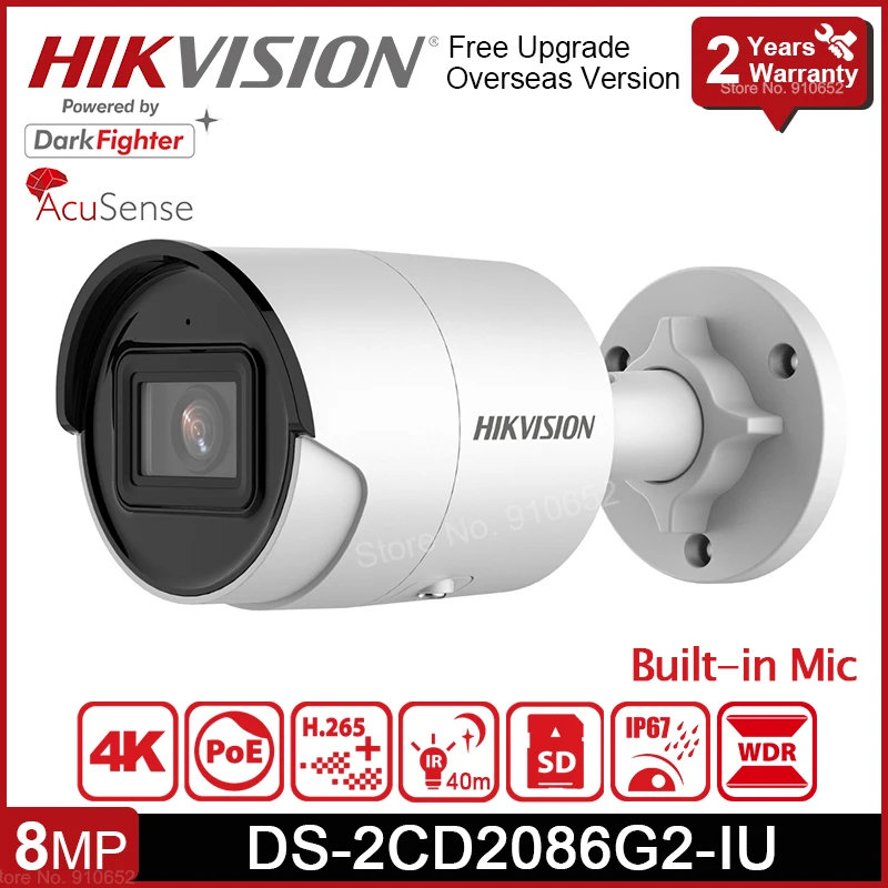 Hikvision DS-2CD2086G2-IU 8MP мини Сетевая камера 4K AcuSense POE IR 40m H.265 + IP67 наружная IP-камера с