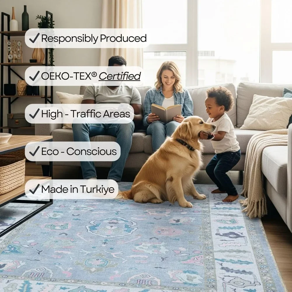 NEW-Modern Oushak Rug 7'5x10, Vintage Turkish Lavender Oriental Antique Inspired Area Rugs, Foldable Washable Luxury Living Room