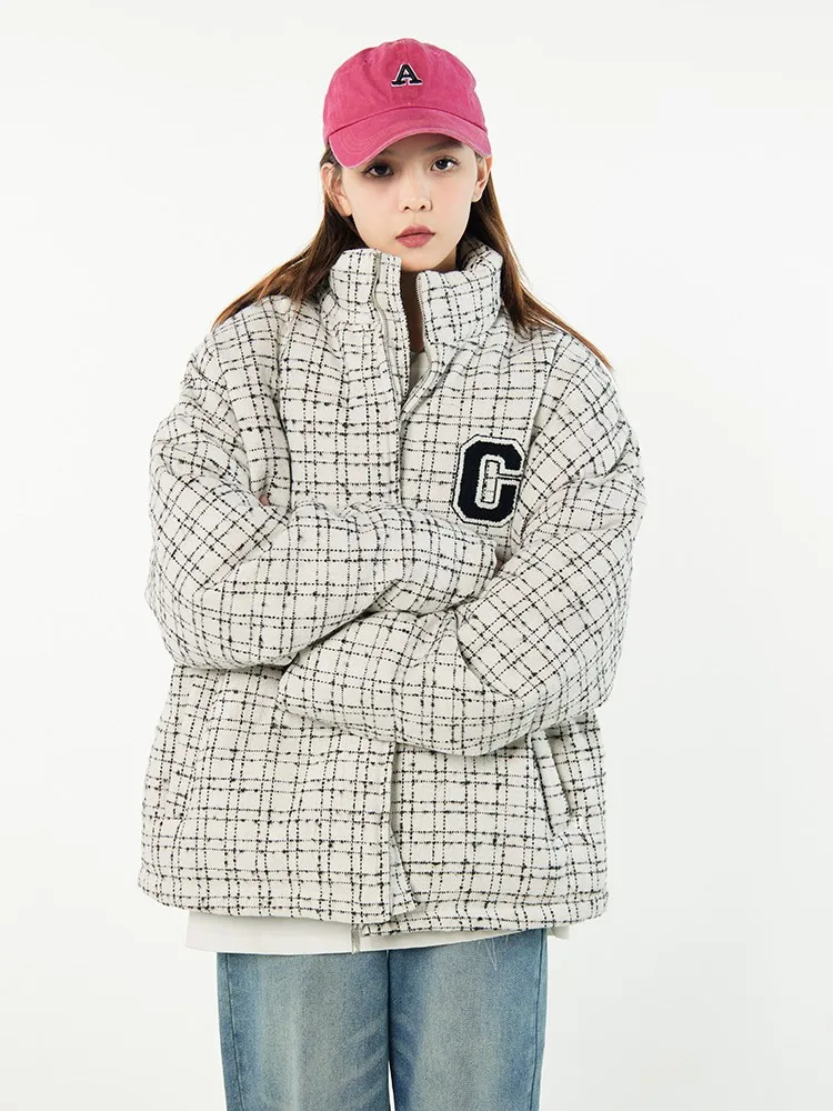

Зимняя куртка в клетку 2023, Толстая теплая парка с хлопковой подкладкой, модное женское пальто, свободная уличная одежда оверсайз, верхняя одежда