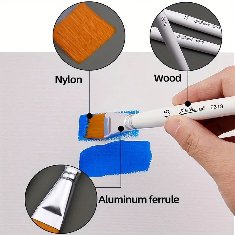 3pcs Watercolor Acrylic Flat Brushes Professional Flat Acrylic Paint Brushes, Multifunctional Paint Brush Set for Watercolour