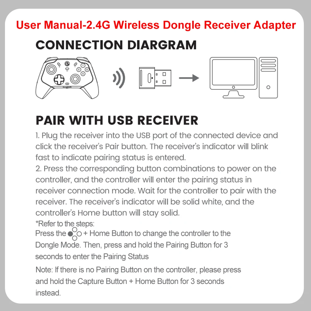 Gamesir X5s Bluetooth 2.4g Wireless Dongle Receiver Adpter for G8+ G8 Plus Cyclone Cyclone Pro PC Gaming Console Accessories