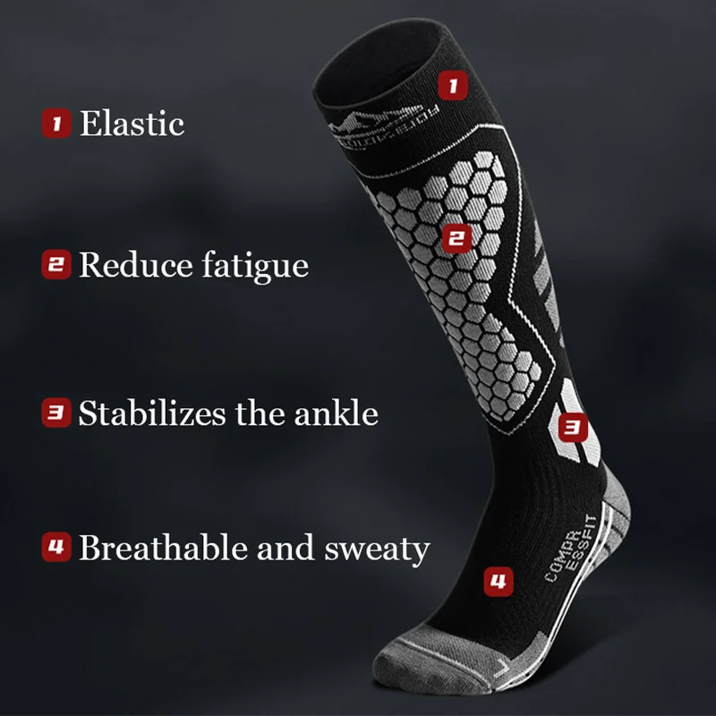 Ski Socks Winter Warm Wool Ski Socks Compression Anti-sprain Breathable Quick-drying Non-slip Outdoor Sport Long Tube Snow Socks Men Women