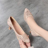Summer Single Shoes Mesh Breathable Versatile High Heels Women's Shoes Middle-Aged Temperament Pointed Toe Shallow Mouth Shoes 3