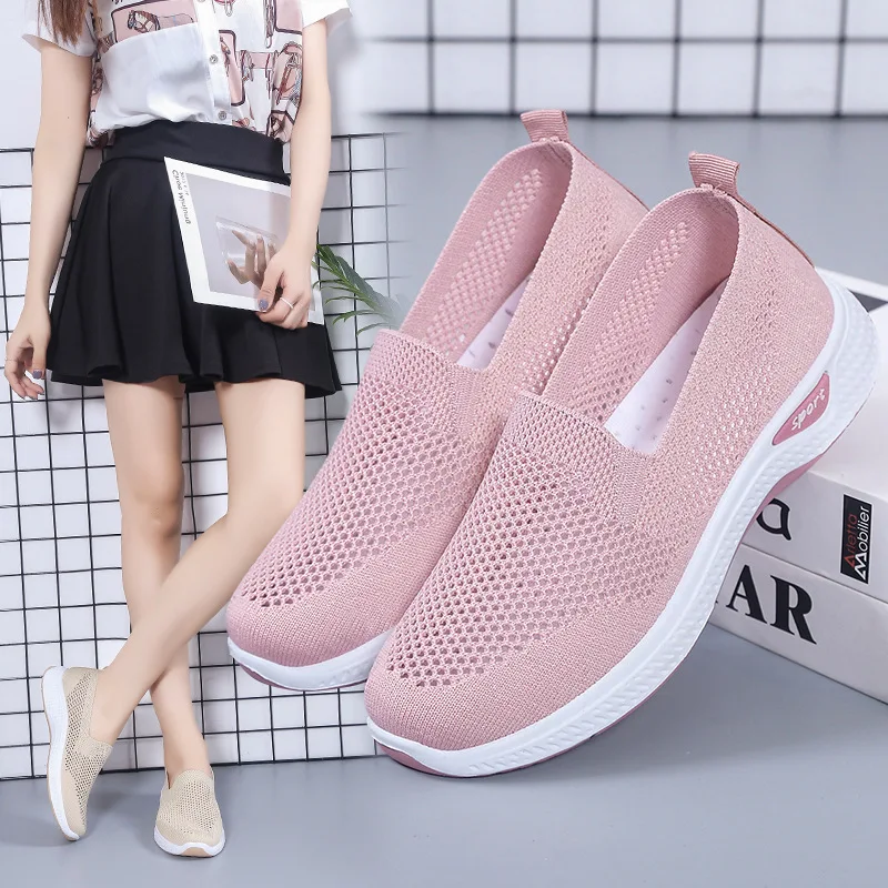 

Women Casual Shoes Light Sneakers Breathable Mesh Summer knitted Vulcanized Shoes Plus Size woman flats Shoes Flying net shoes