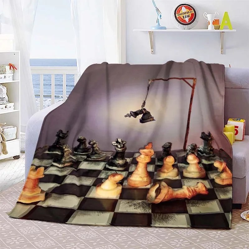 

International Chess Pattern Flannel Throw Blanket Soft Warm Funny Kids Parents Hiking Picnic Camping Gifts Sofa Couch Bed Decor