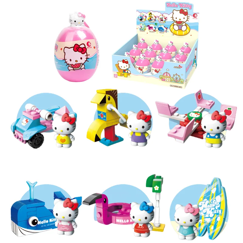 Sanrio 헬로 키티 액션 피규어 인형 모델 장식품 트위스트 에그 키즈 퍼즐 교육 빌딩 블록 장난감 축제 선물