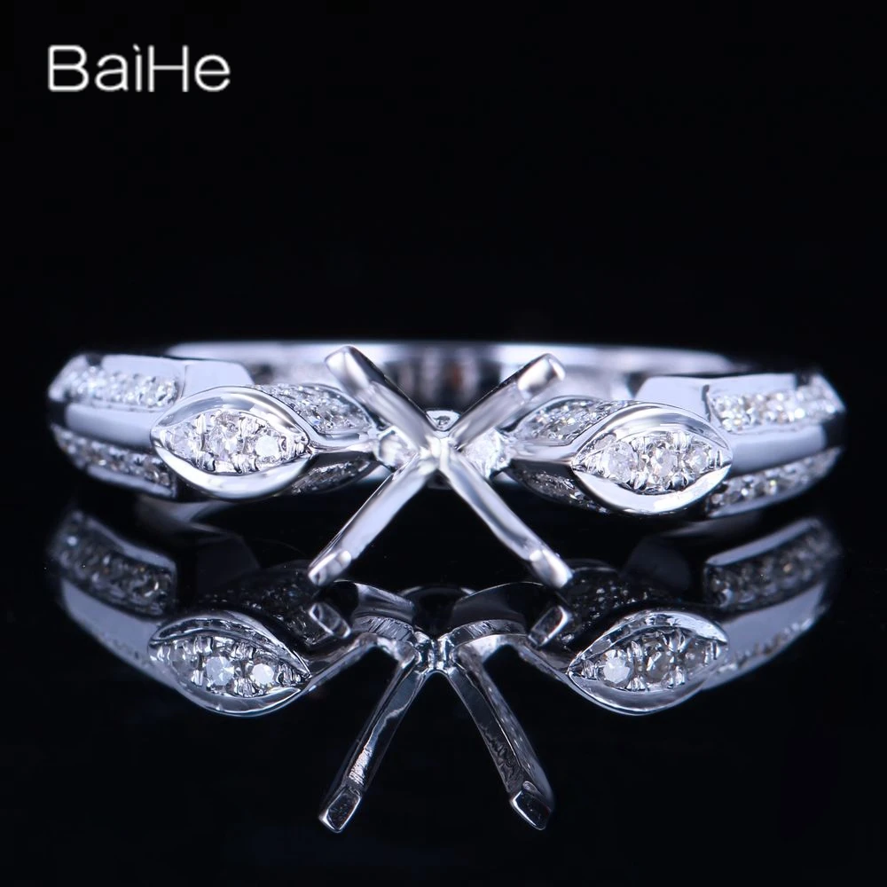 

BAIHE Solid 10K White Gold Certified Round Cut Semi Mount Ring Engagement Fine Jewelry Making Anillo de montaje semi حلقة شبه جب