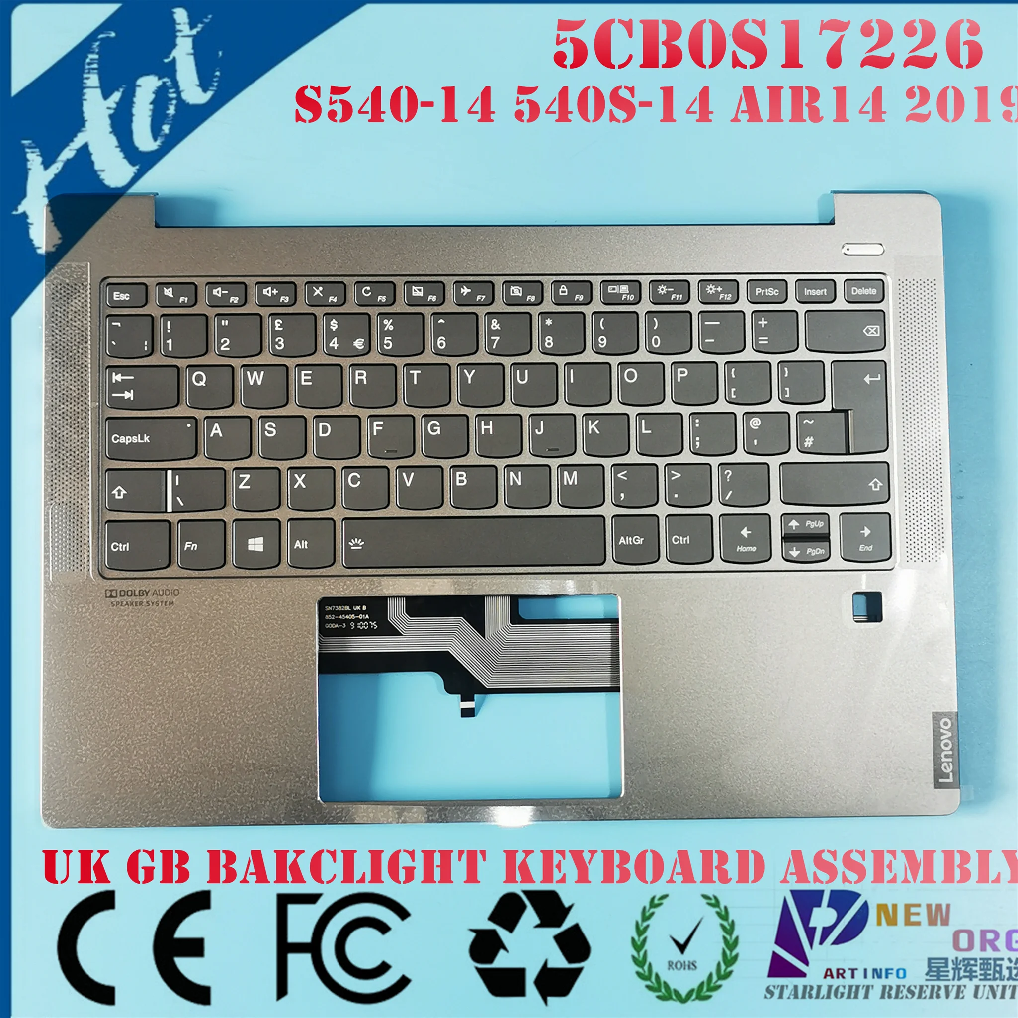 Teclado Backlight Laptop Montagem Palmrest Cinza Reino Unido Eua sp Iml Iwl 81nd 81nf 81nh 81v0 Lenovo S54014 Air142023
