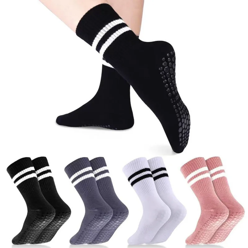 1/4 Paar Yoga-Socken, mittellange Socken aus reiner Baumwolle, rutschfestes Silikon, Indoor-Fitness, Pilates, Damen-Sportsocken im Großhandel – Detail 4