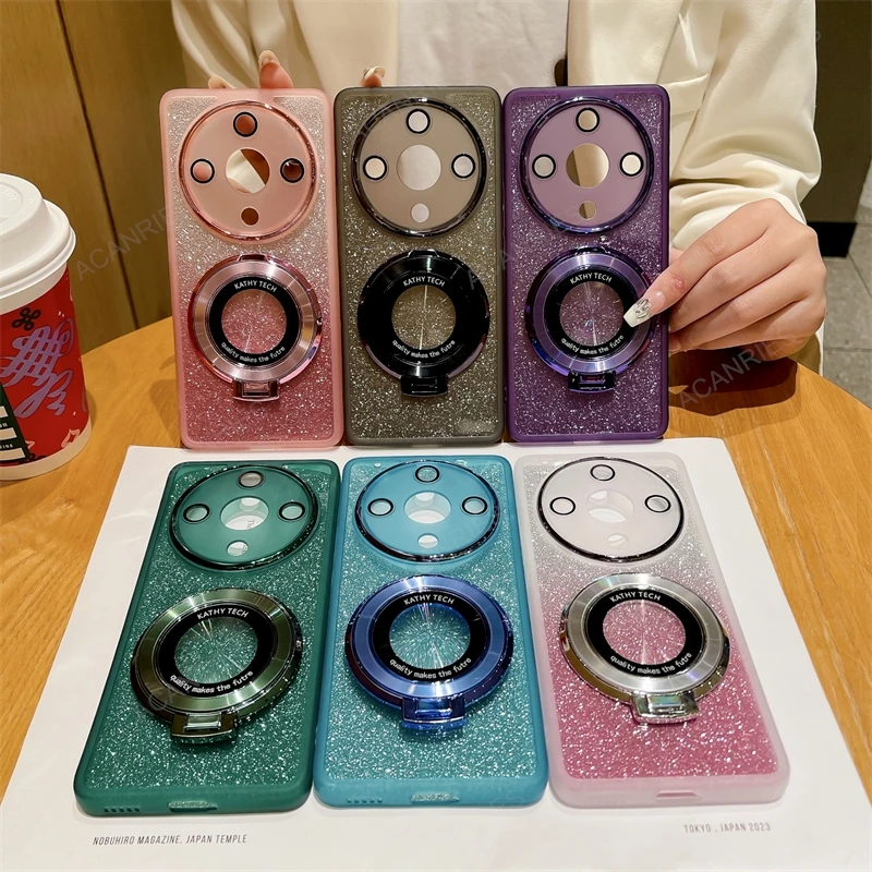 Glitter Clear Silicone Case with Magnetic Stand and Rotating Ring Holder