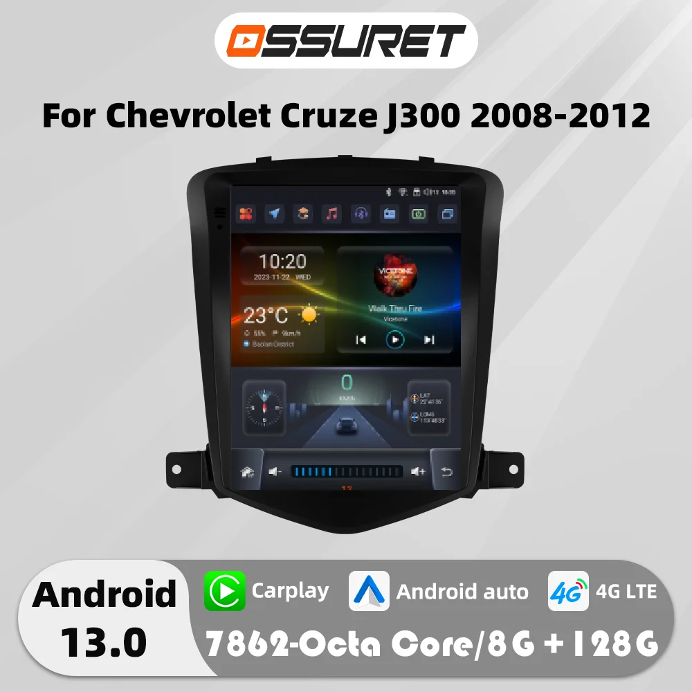 9.7"7862 Android 14 Car radio for Chevrolet Cruze J300 2008-2012 Multimedia Video player 4G Carplay GPS navi Stereo 360 Cam SWC