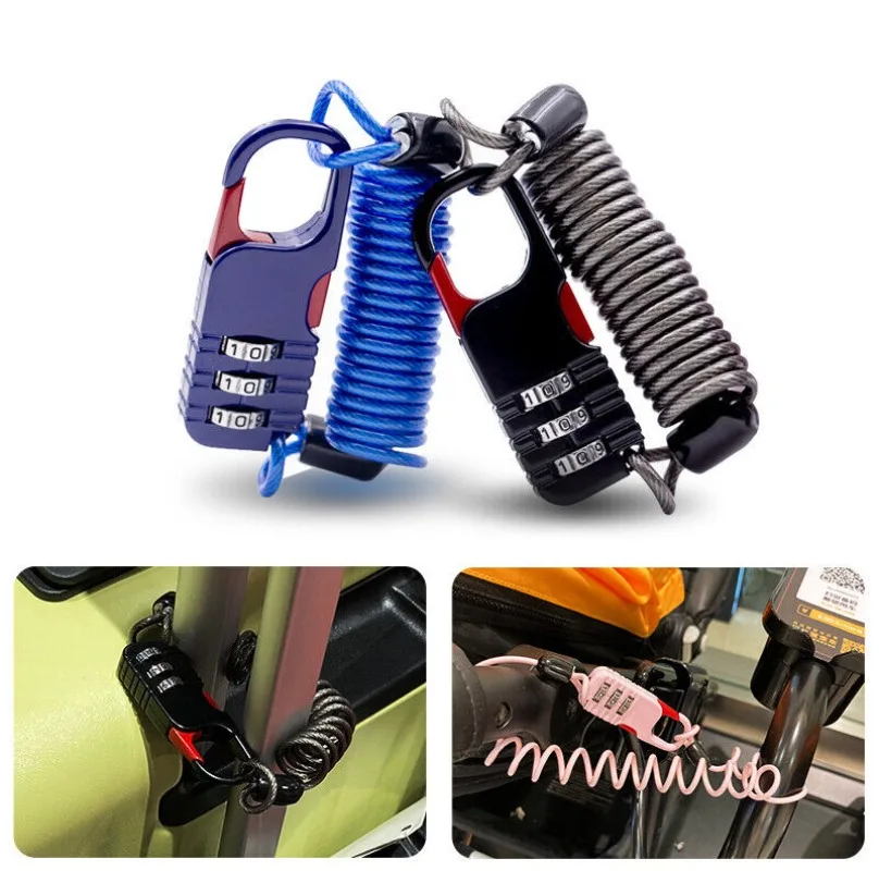 

New Bicycle Anti Theft Motorcycle Helmet Lock & Cable Tough Combination PIN Locking Carabiner Safety Cable Wire Rope Helmet Lock