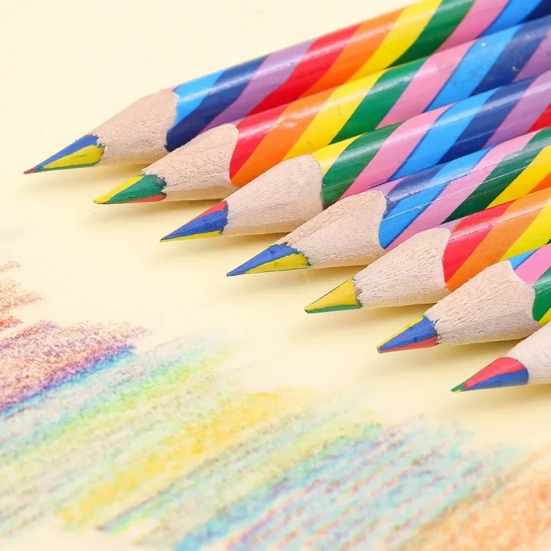 Cute 4 Color Concentric Rainbow Pencil Wooden Bulk Rainbow Pencil for Student Painting Graffiti Drawing Gift Art School Supplies