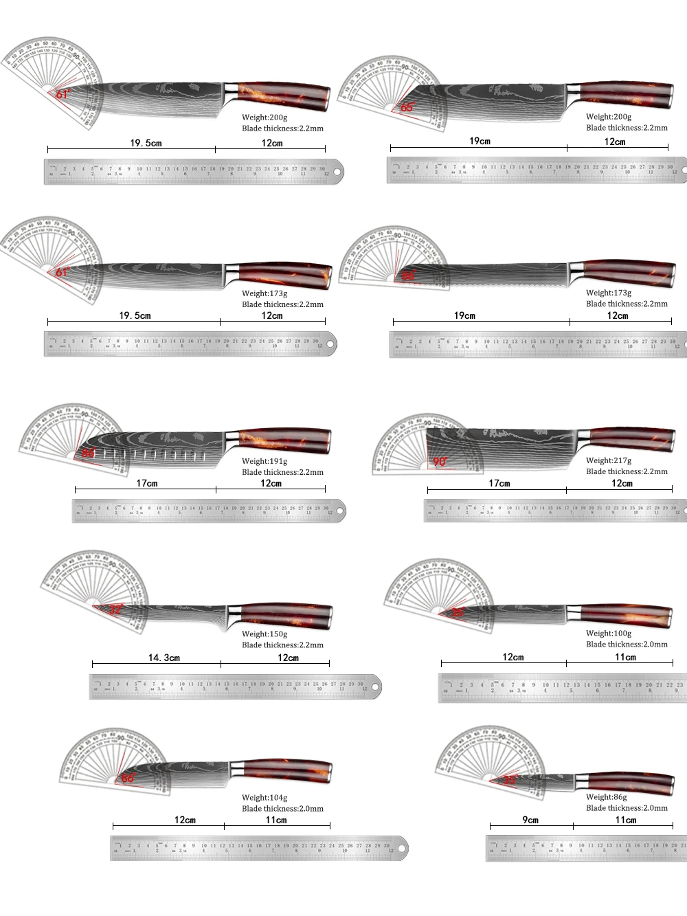 Kitchen Knife Set Imitation Damascus Pattern Professional Chef knife Meat Cleaver Slicing Santoku knife Kitchen Accessory kitchen knives