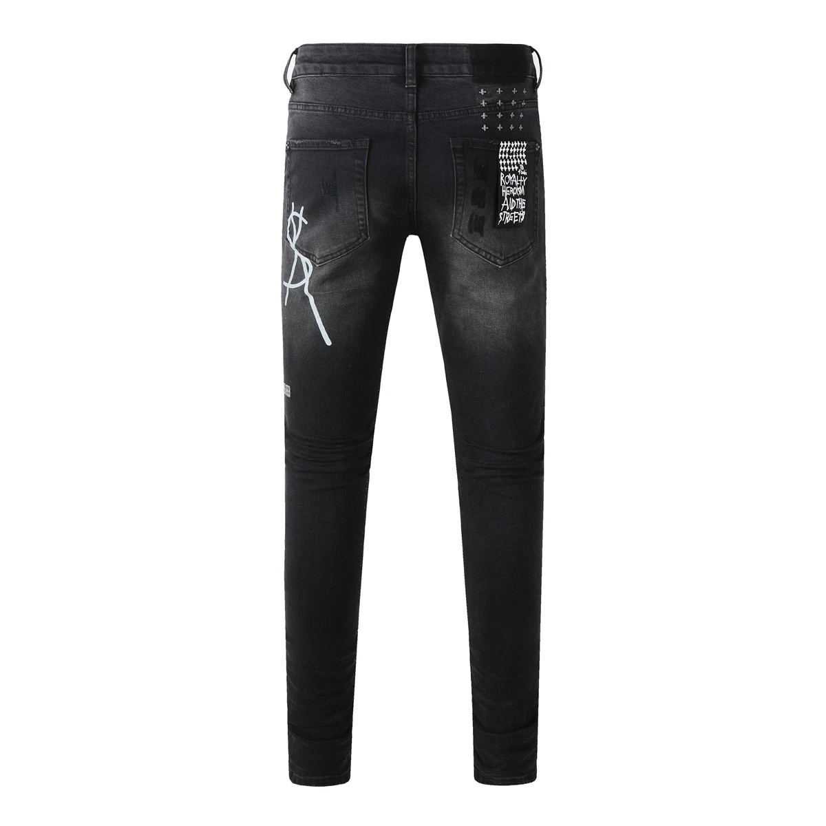 KSUBI Cross Jeans American High Street Paint Hole Trend Low Rise Skinny Denim Pants Pleated Ripped Letter Jeans ripped patchwork jeans ripped jeans