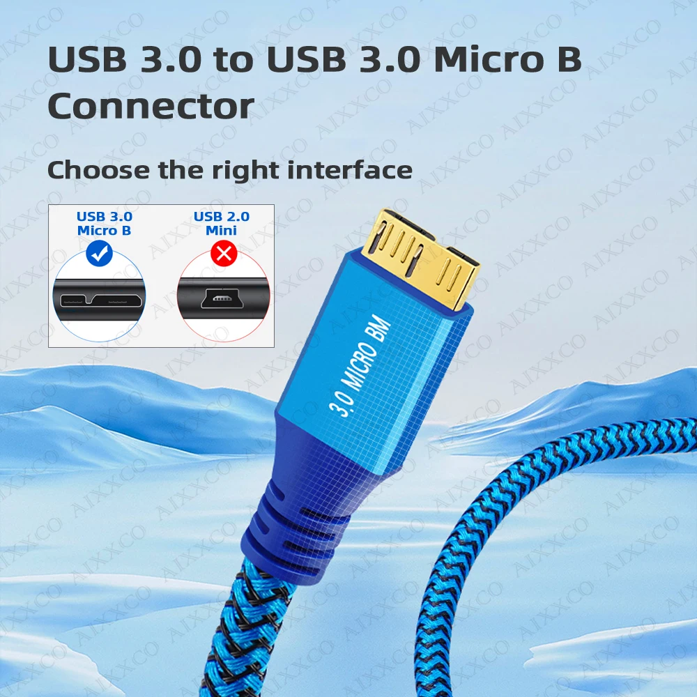 AIXXCO USB 3.0 하드 드라이브 케이블-마이크로 B 케이블 5Gbps(외장 HDD용) 2m 3m 5m USB 3.0 데이터 브레이드 코드