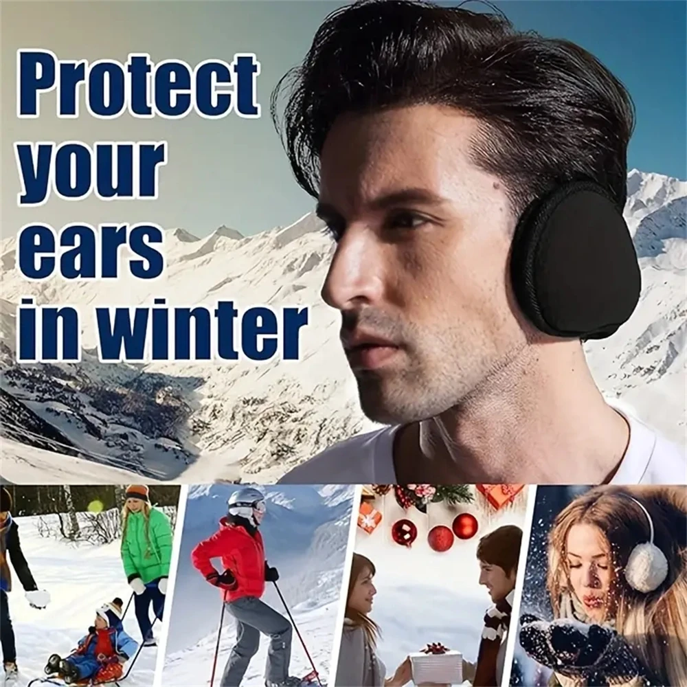 1pcs Fashion Autumn Winter Earmuffs Women Men Ear Warmer Plush Solid Color Adjustable Foldable Outdoor Sport Ski Ear Muffs Black