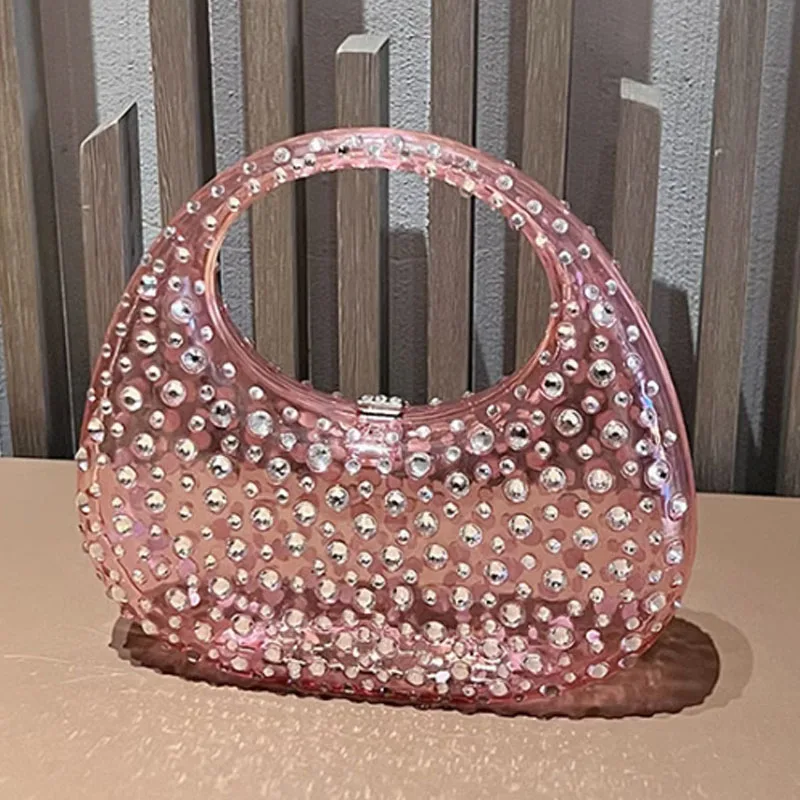 New Transparent Acrylic Box Bag Evening Bag Luxury Shiny Rhinestone Women  Bag Shell Bag High Quality Lady Handbag - AliExpress
