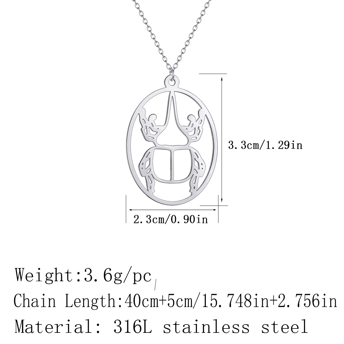 Chandler Stainless Steel Hercules Beetle Laser Cut Pendant Necklace Raw Brass Oval Insect Charms for Men and Women 3