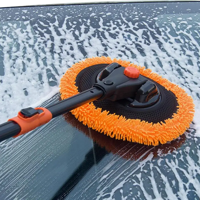 

2022 New Car Cleaning Brush 15 Degree Bend Car Wash Brush Telescoping Long Handle Cleaning Mop Chenille Broom Auto Accessories