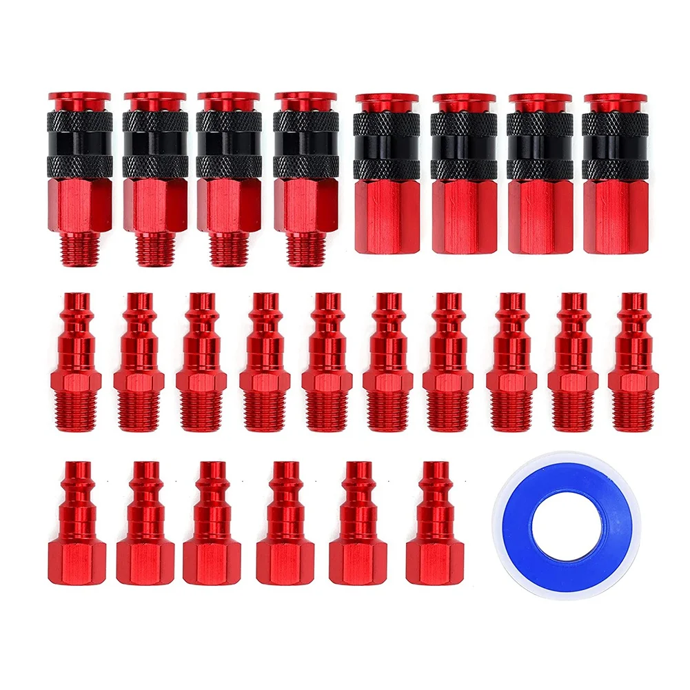 T28C 25개 1/4인치 NPT 에어 커플러 및 플러그 키트, 퀵 커넥트 에어 피팅, 산업용 알루미늄 퀵 커넥트, 커넥터 세트