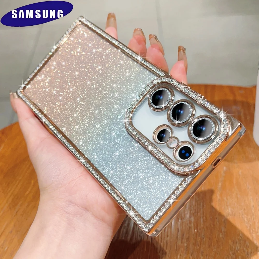 Phone Case Luxury Bling Glitter Gradient Diamond Samsung Galaxy S25 S24 Ultra Plus Rhinestone Plating Bumper Sequin Hard PC Cover