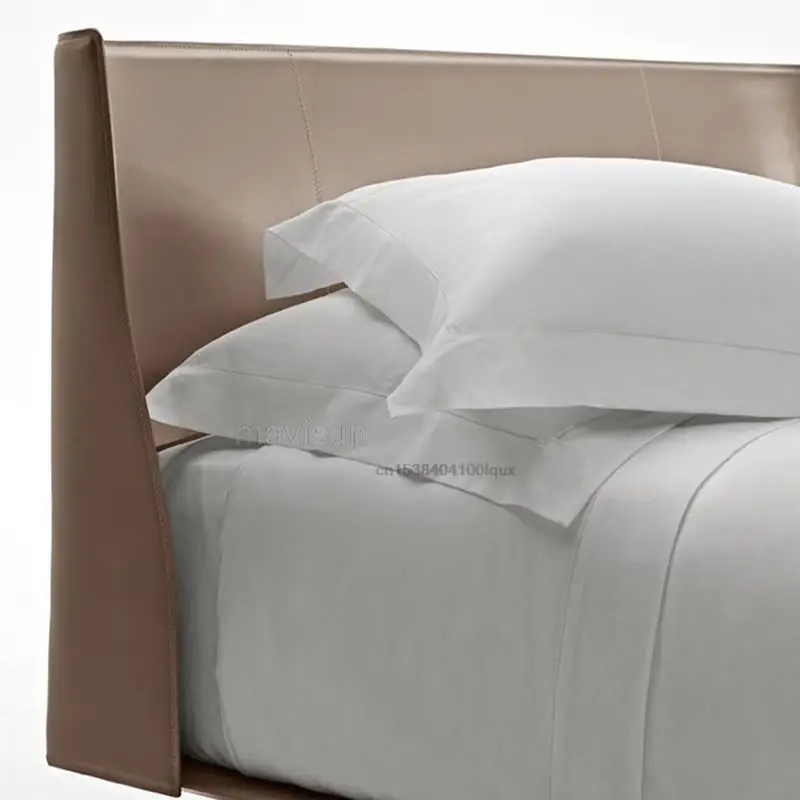 Italian Minimalist Loft Wedding Bed Modern High-end Small Apartment Master Bedroom First Layer Leather Double Bed 1.5m 1.8m