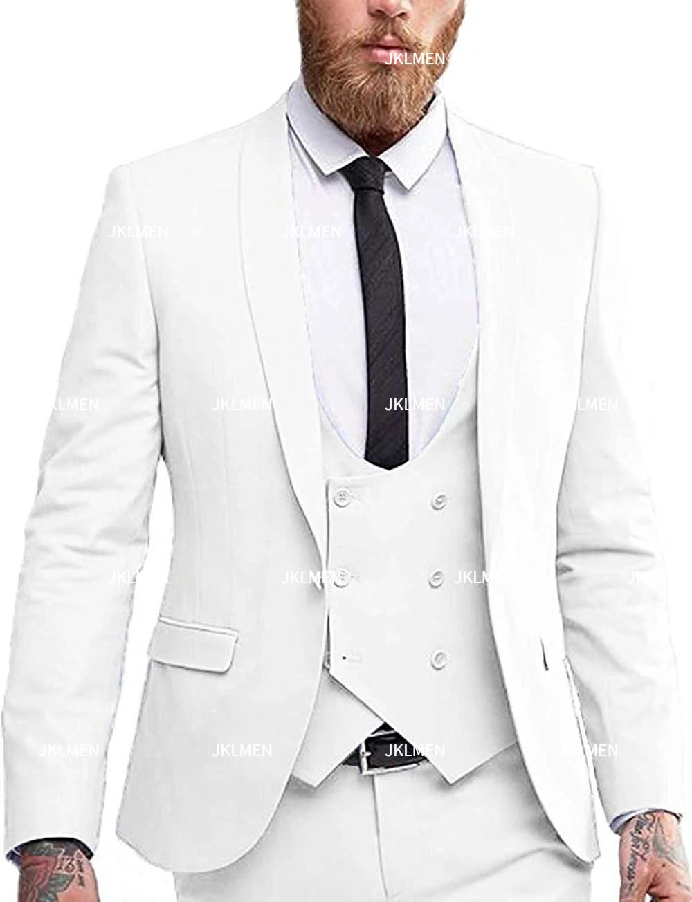Mens Suit 3 Pieces Slim Fit Formal Business Notched Lapel Tuxedos Groomman For Wedding(Blazer+Vest+Pant)