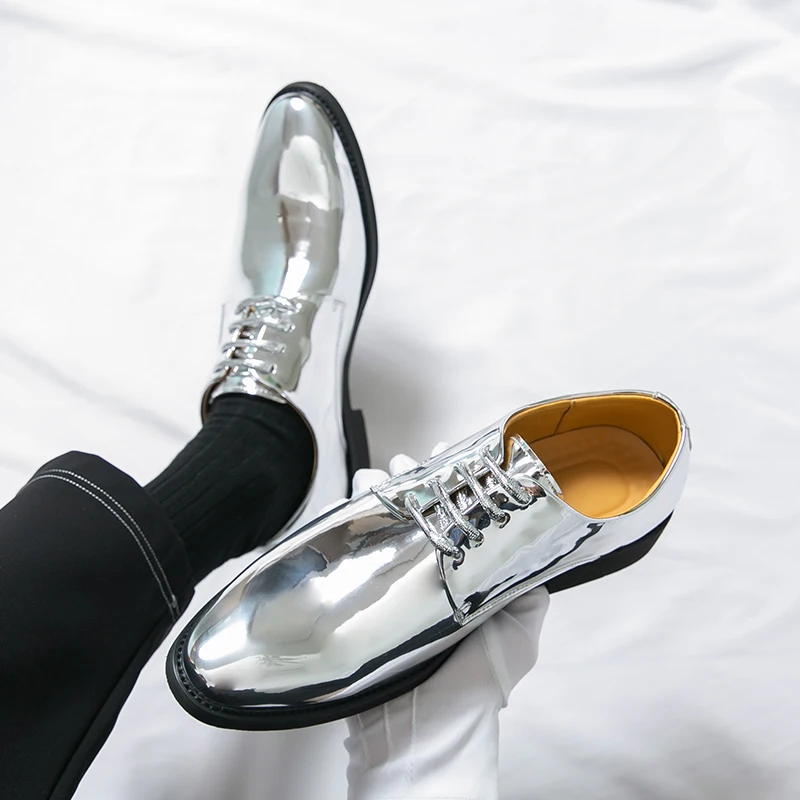 Classic Men Formal Shoes Gold Silver Lace Up Business Office