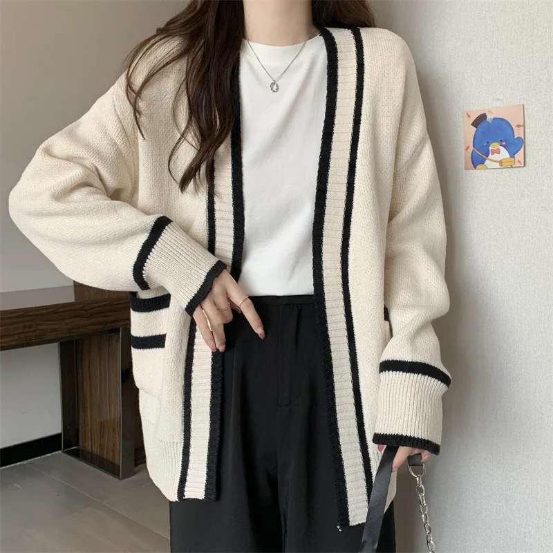 Women Striped Knitted Sweater Autumn Winter Lantern Sleeve