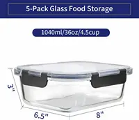 5-Pack 36 OZ Glass Storage Containers with Lids, Glass Meal Prep Containers Set, Airtight Lunch Containers with Lids, Microwave, 2