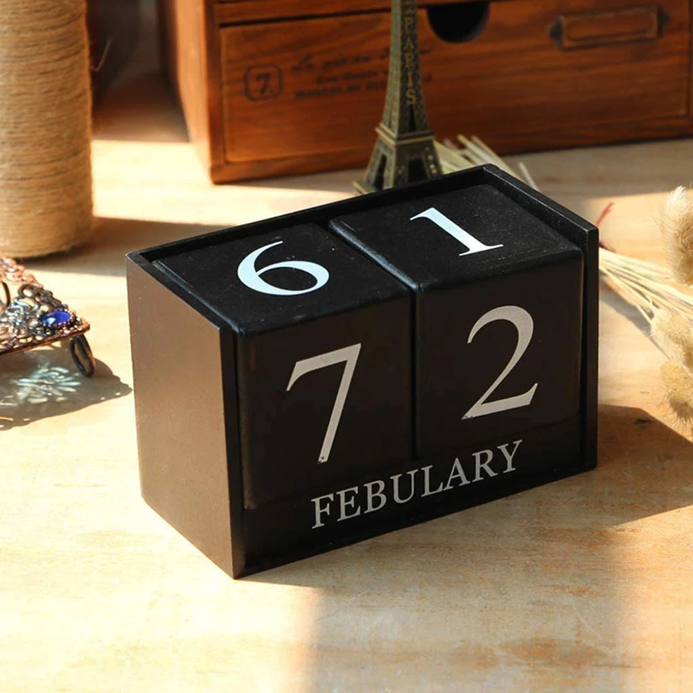 

Wood Table Calendar, DIY Wood Block Art Crafts Perpetual Desk Month Date Calendar Home Bedroom Office Decor