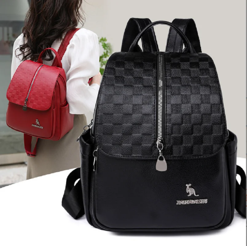 New Fashion Women Backpack Luxury Plaid Designer Leather Large Capacity Shoulder Bags School Bag Ladies Casual Travel Backpacks