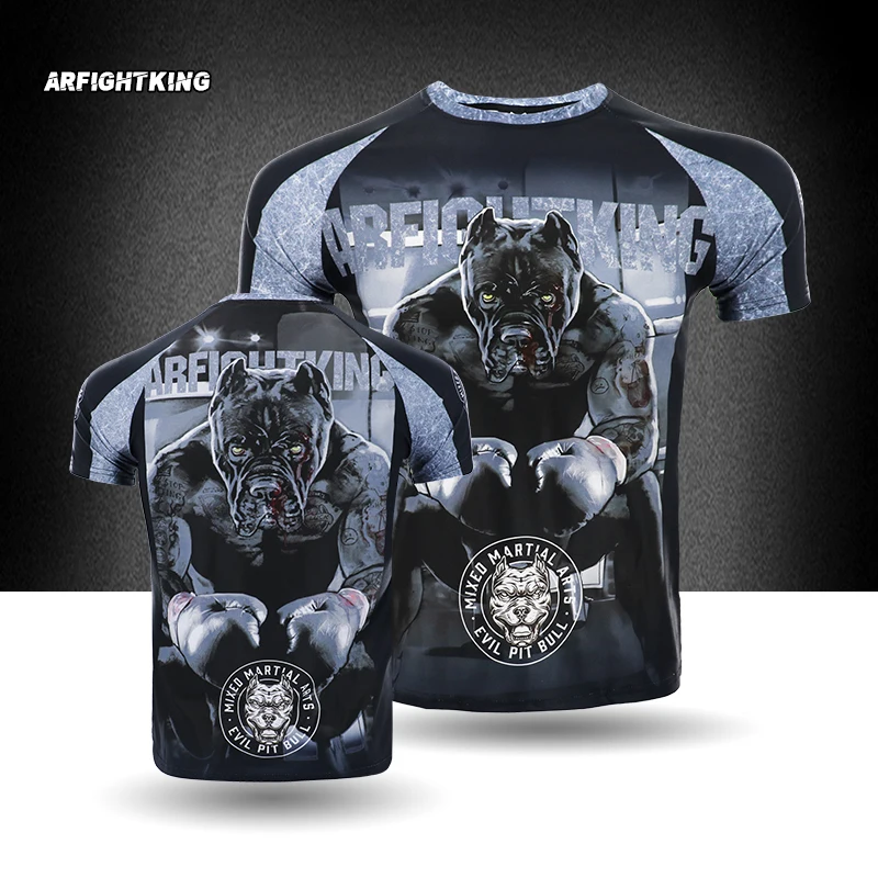 

MMA Bull Headed Boxing Leisure Running Training Quick Dry Fighting Short sleeved T-shirt for Men's Jujutsu Gym Half Sleeves