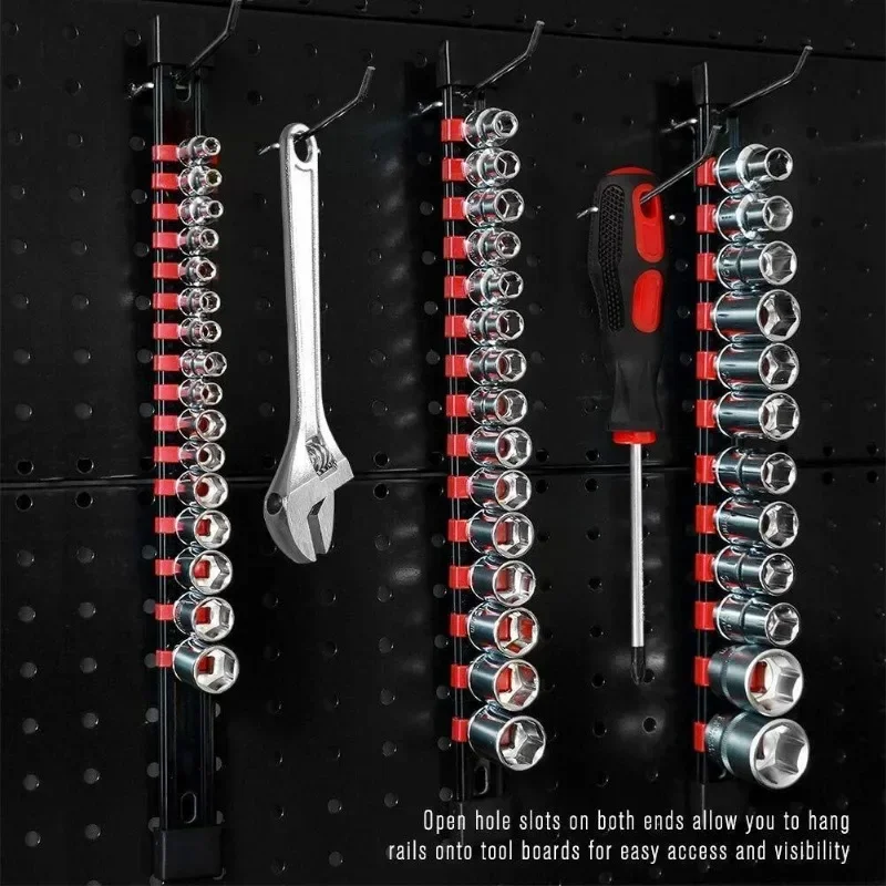 3 PCS Socket Organizer 1/2 3/8 1/4 inch Drive Socket Rail Holders Heavy Duty Socket Racks, Black Rails with Red Blue Black Clips 6