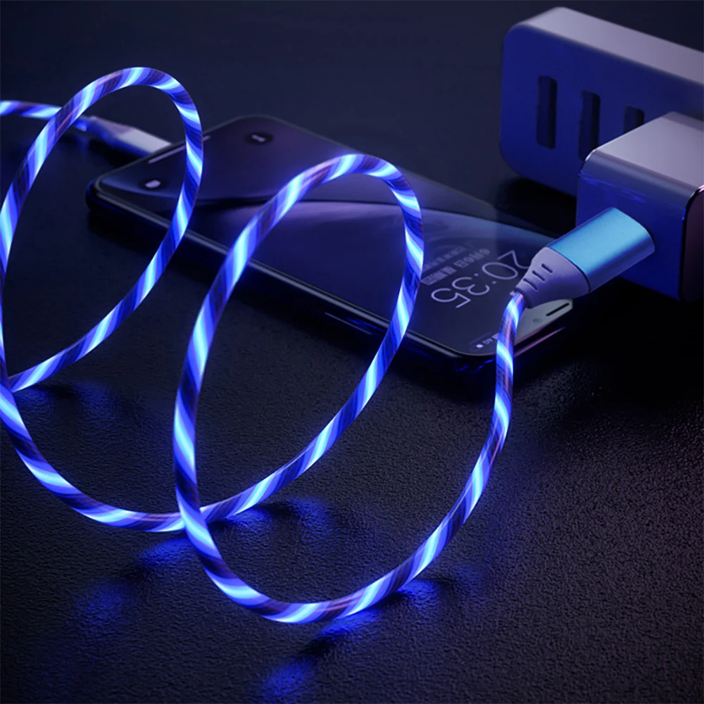 Luminous LED Type C Fast Charging Cable with Flowing Light Effects
