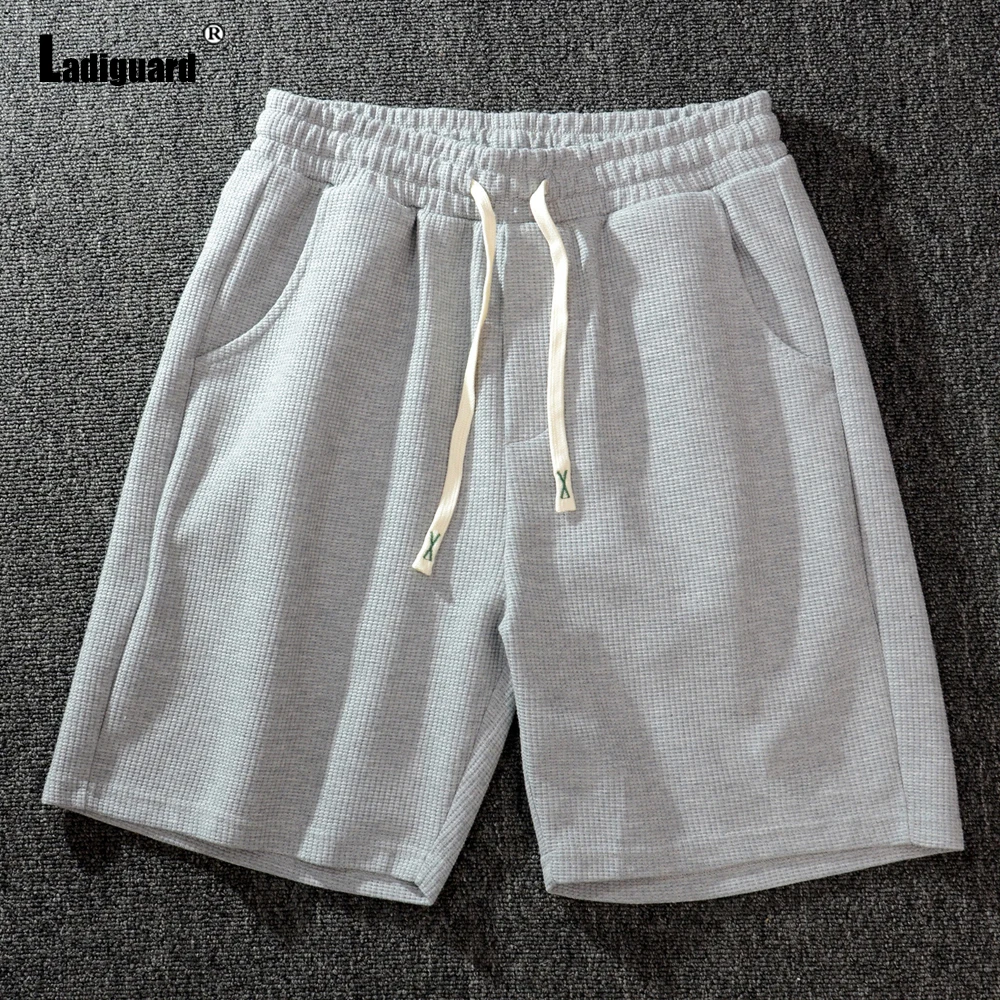 

Ladiguard 2023 European Fashion Waffle Shorts Plus Size 5xl 6xl Men Elastic Waist Knee-Length Pants Male Casual Running Shorts