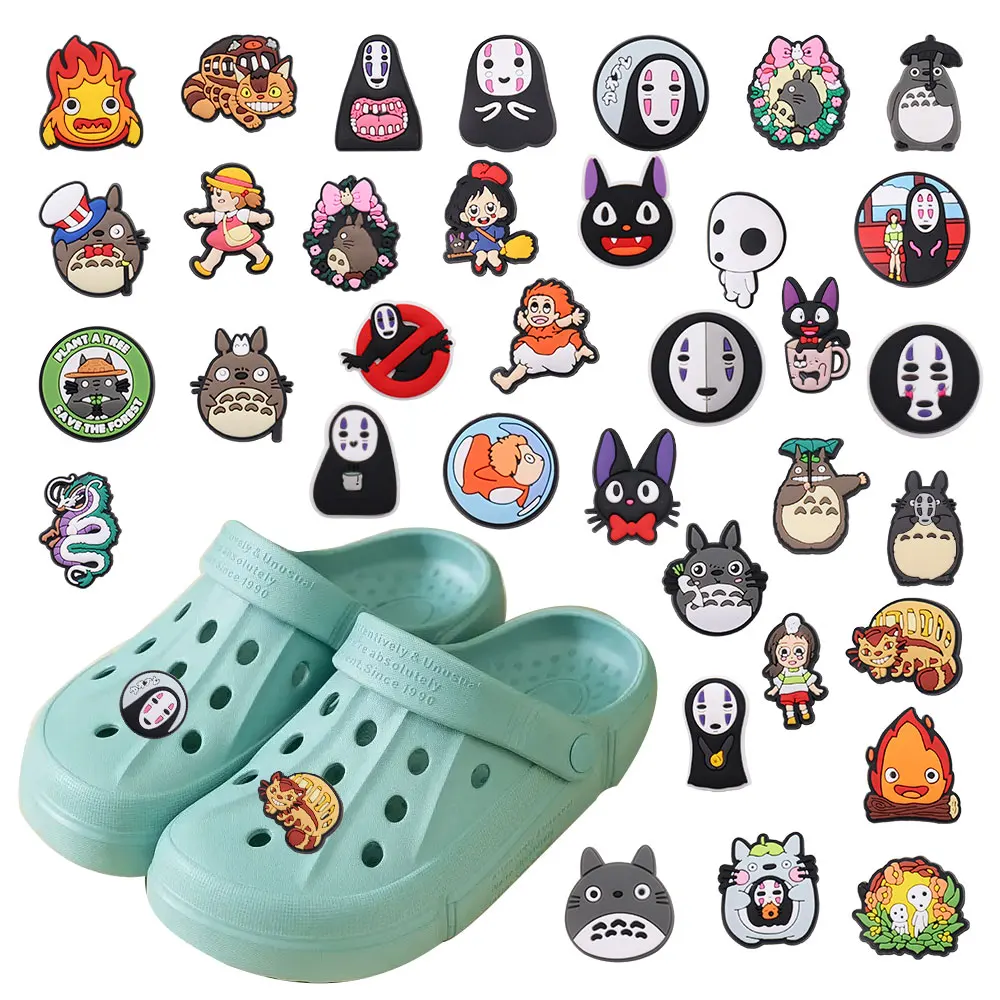 

Mix 50pcs PVC Buckle Clog Japan Anime Cartoon Dragon Fire Save The Forest No Face Man Croc Charms Decorations for Bands Bracelet