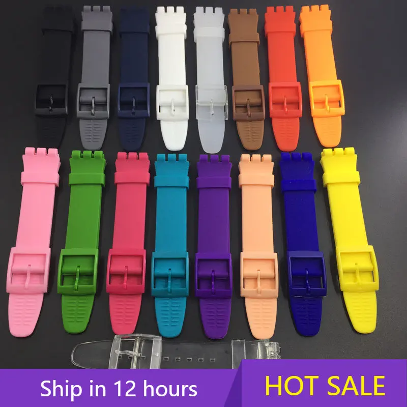 Soft Color Silicone Strap for Swatch Watch 16mm 17mm 19mm 20mm Waterproof Sports Rubber Watch Accessories